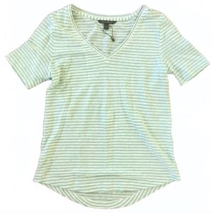 Banana Republic V-Neck Linen Green Stripe Tee XXS